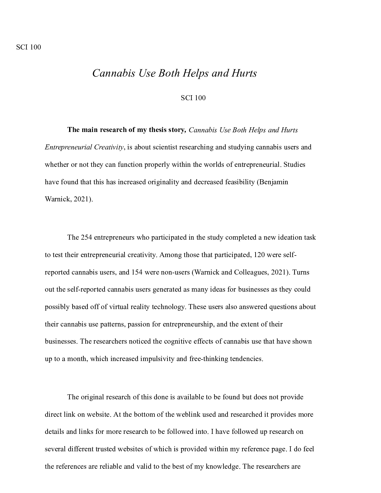 Preview image for 2 2 Short Answer Describing Evidence SCI 100.docx  SCI 100  Cannabis Use Both Helps and Hu